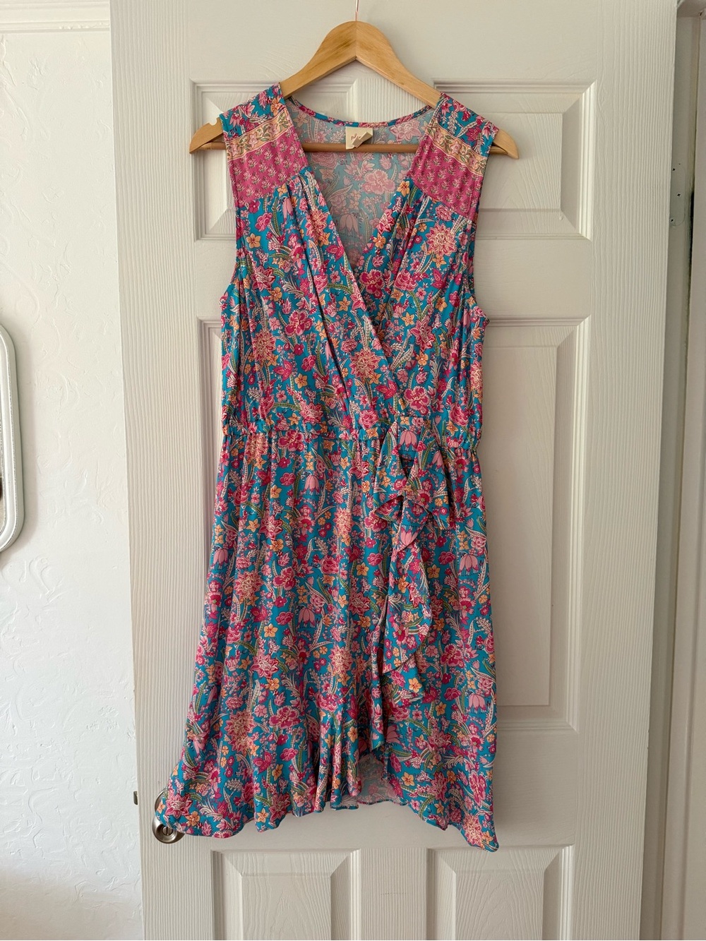 Plenty by Tracy Reese Teal and Pink Floral Wrap Midi Dress